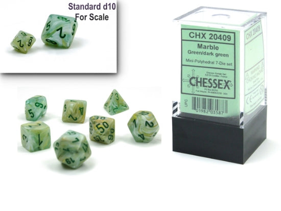 Chessex Mini 7pc - Marble - Green/Dark Green