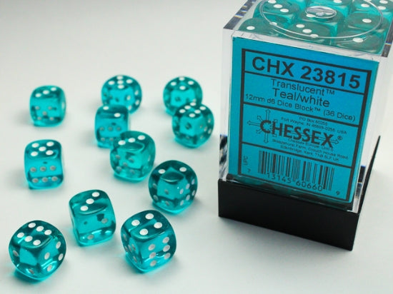 Chessex - 12mm - Translucent - Teal/White