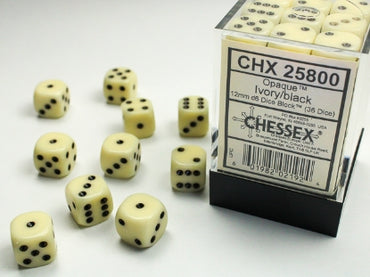 Chessex 12 MM Opaque Ivory/Black