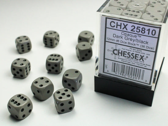 Chessex 12 MM Opaque Dark Grey/Black