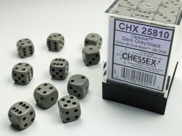 Chessex 12 MM Opaque Dark Grey/Black