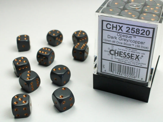 Chessex 12 MM Opaque Dark Grey/Copper