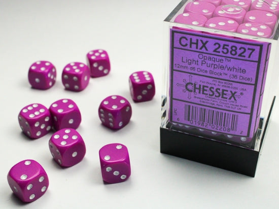 Chessex 12 MM Opaque Light Purple/White