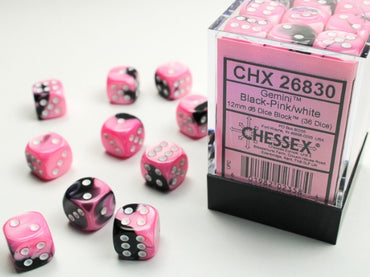 Chessex 12 mm - Gemini - Black-Pink/White
