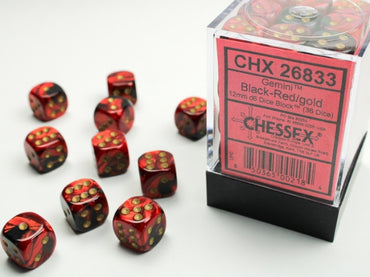 Chessex 12 mm - Gemini - Black/Red Gold