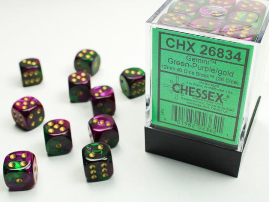 Chessex 12 mm D6 - Gemini - Green/Purple Gold