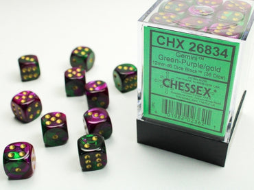 Chessex 12 mm D6 - Gemini - Green/Purple Gold