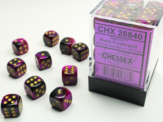 Chessex - 12mm - Gemini - Black/Purple/Gold