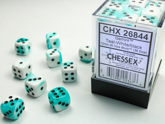 Chessex 12 MM Gemini Teal-White/Black