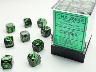 Chessex 12 mm - Gemini - Black-Grey/Green