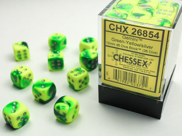 Chessex 12 MM Green Yellow Silver