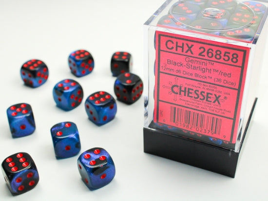 Chessex 12 mm - Gemini - Black-Starlight/Red