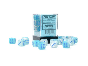 Chessex 12 mm D6 (36) Dice Block - Gemini - Pearl Turquoise/White Blue