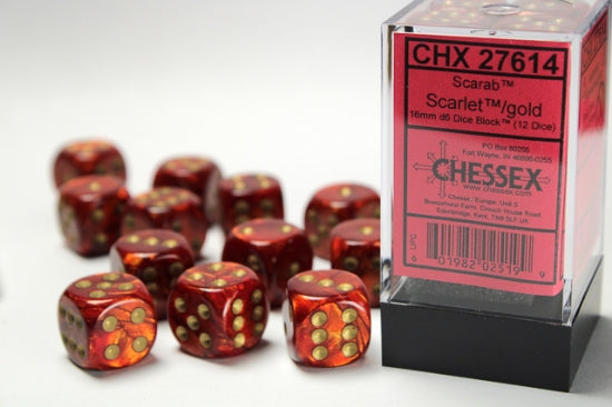 Chessex 16 MM - Scrab - Scarlet/gold
