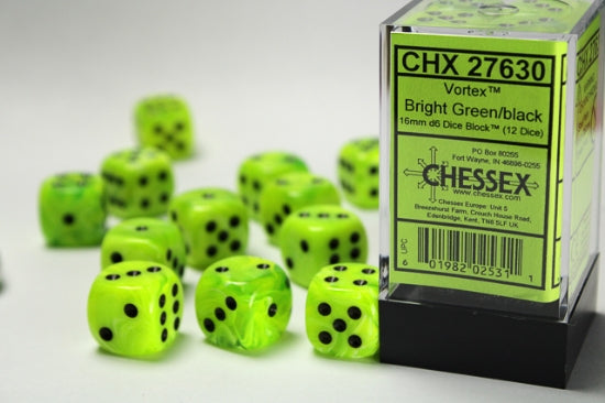 Chessex 16 MM - Vortex - Bright Green/Black