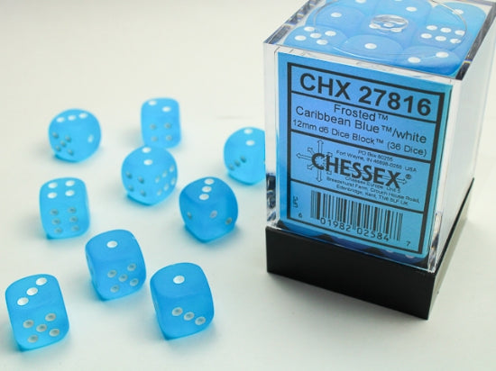 Chessex - Frosted - 12mm - Caribbean Blue/White