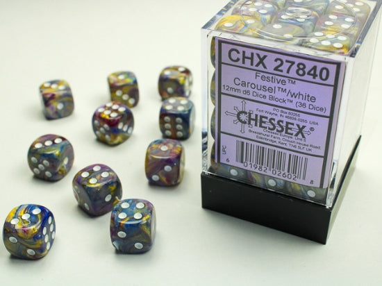 Chessex 12 MM Festive Carousel/White