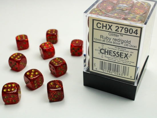 Chessex - 12mm - Glitter - Ruby/gold