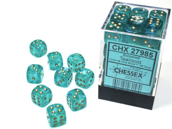 Chessex Borealis - 12mm - Teal/Gold