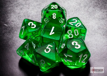 Chessex Mini 7pc - Translucent - Green/White