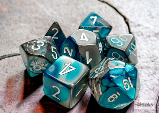 Chessex Mini 7pc - Gemini - Steel - Teal/White