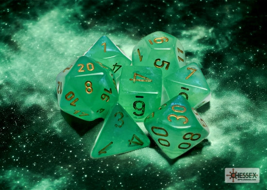 Chessex - Polyhedral (7 set) - Borealis - Light green/gold (Glow)