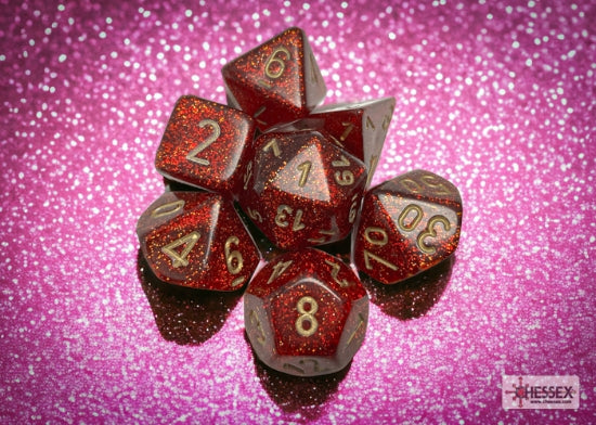 Chessex Mini 7pc - Glitter - Ruby/Gold
