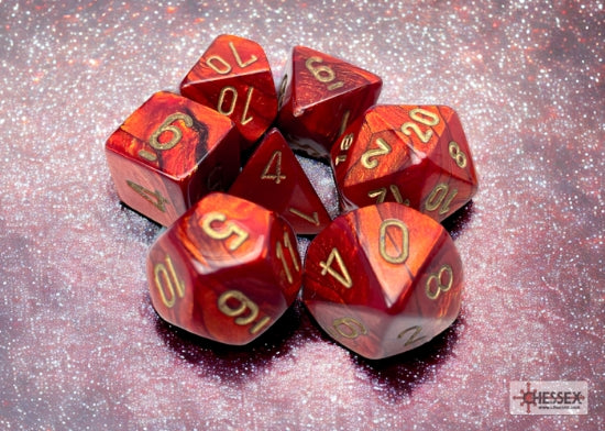 Chessex Mini 7pc - Scarab - Scarlet/Gold