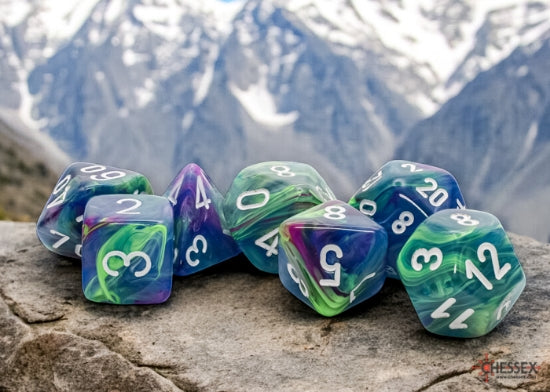 Chessex - Polyhedral (7 set) - Festive - Waterlily/white