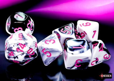Chessex - Polyhedral (7 set) - Gemini - Black-white/Pink (Blacklight)