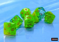 Chessex - Polyhedral (7 set) - Gemini - Plasma green-teal/orange (blacklight)
