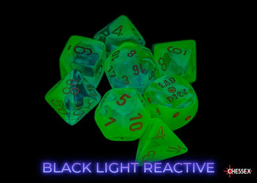 Chessex - Polyhedral (7 set) - Gemini - Plasma green-teal/orange (blacklight)