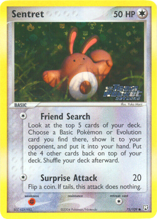 sentret pokemon card - (81) Choose a Basic Pokemon or Evolution card you find there Sentret (75/109) (Stamped) [EX: Team