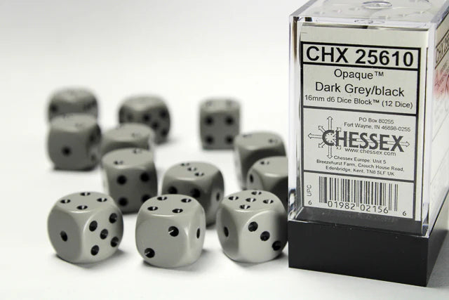Chessex 16 MM - Opaque - Dark Grey/Black
