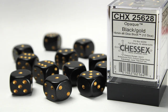 Chessex 16 MM - Opaque - Black/gold
