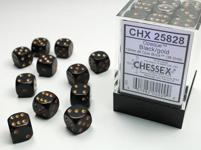 Chessex - 12mm - Opaque - Black/Gold