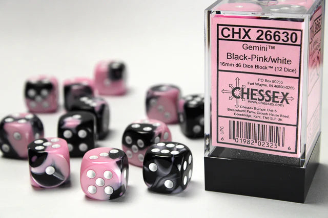 Chessex 16 MM - Gemini - Black-Pink/White