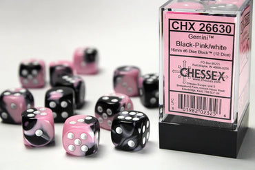 Chessex 16 MM - Gemini - Black-Pink/White