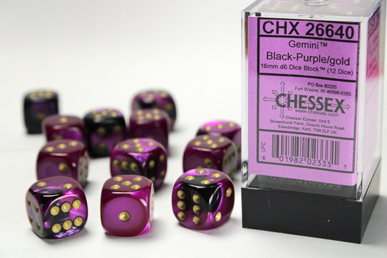 Chessex 16 MM - Gemini - black-purple/Gold