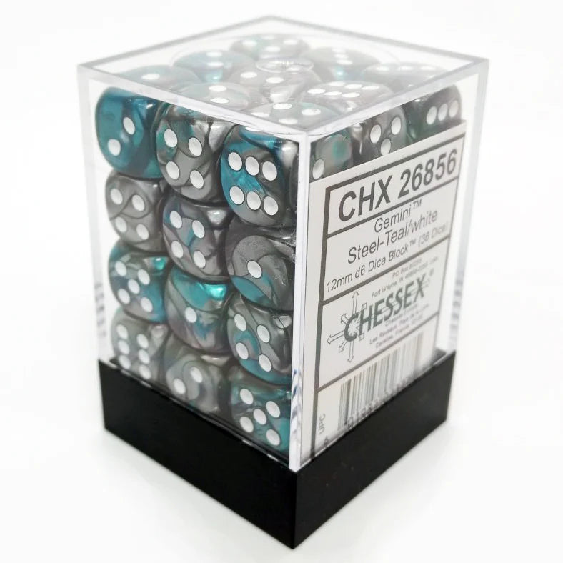Chessex 12 mm D6 - Gemini - Steel/Teal White