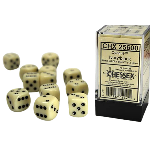 Chessex 16 MM Ivory/black