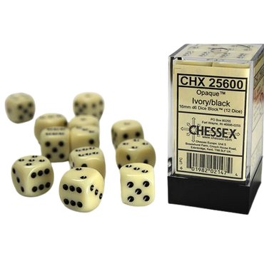 Chessex 16 MM Ivory/black