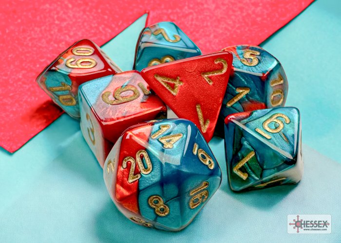 Chessex Mini 7pc - Gemini - Red - Teal/Gold