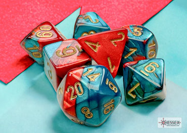 Chessex Mini 7pc - Gemini - Red - Teal/Gold