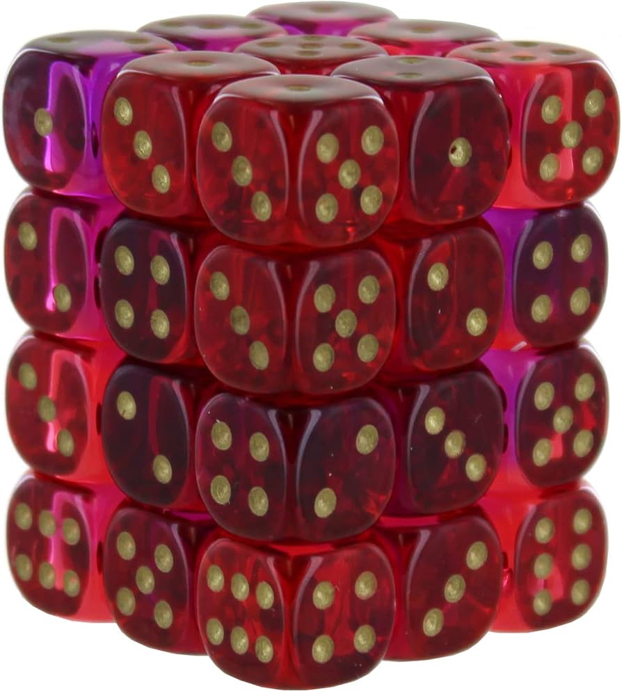 Chessex 12 mm D6 (36) Dice Block - Gemini - Red/Violet gold