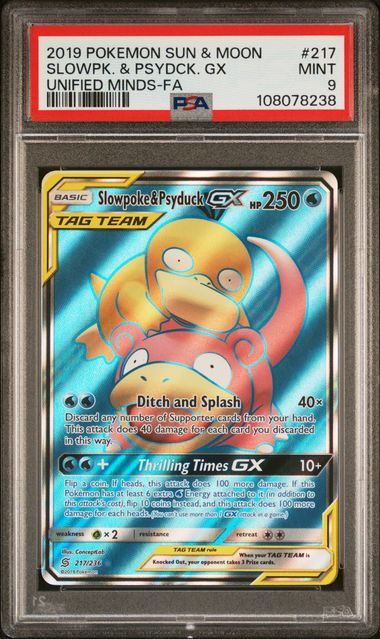 SLOWPOKE & PSYDUCK GX #217 - IR - PSA MINT 9