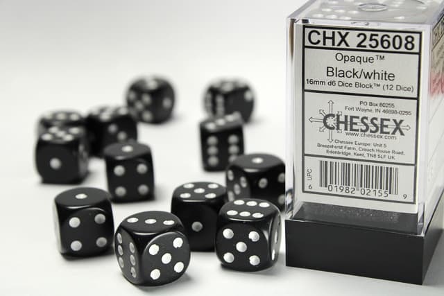 Chessex 16 MM - Opaque - Black/white