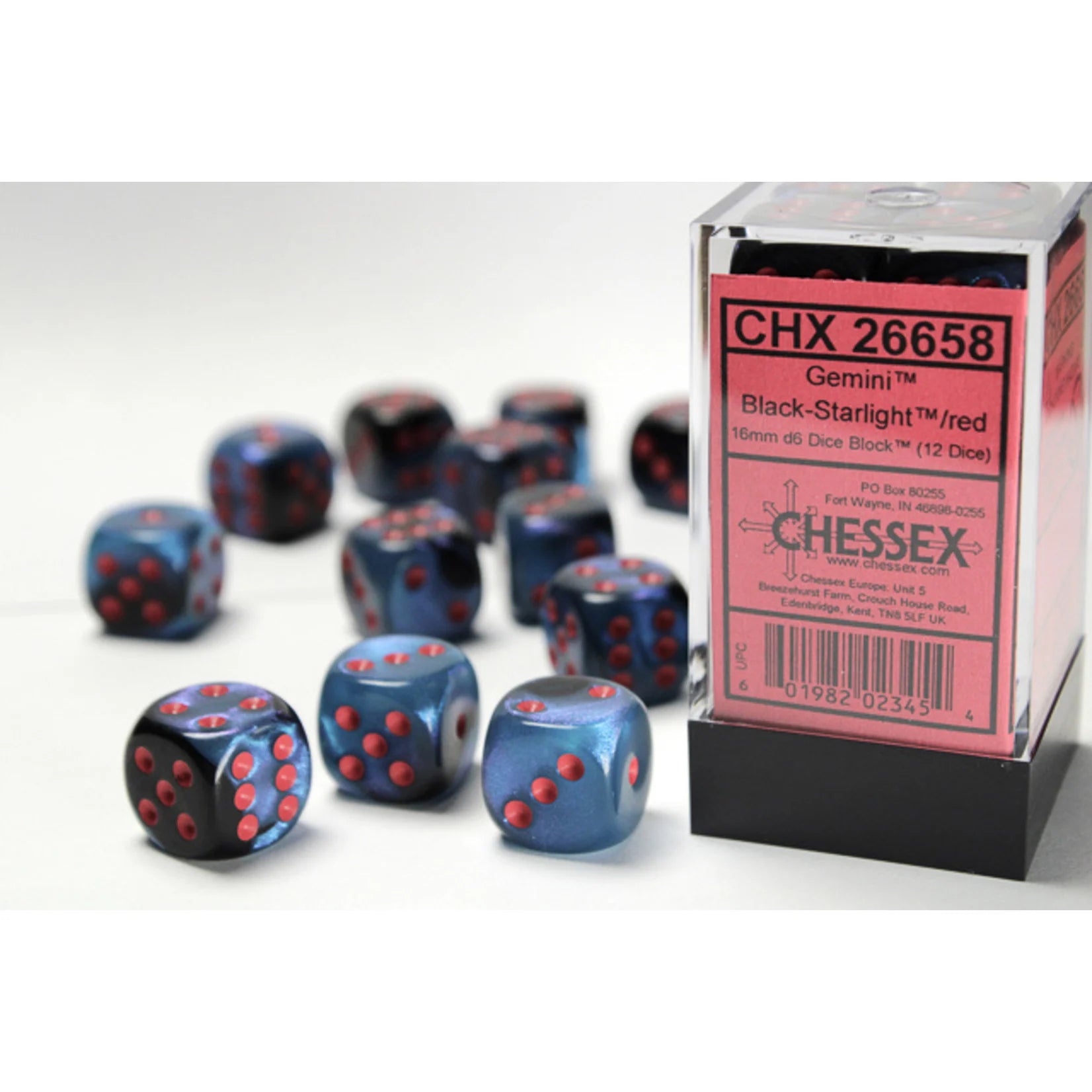 Chessex 16 MM - Gemini - Black-starlight/red