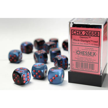 Chessex 16 MM - Gemini - Black-starlight/red