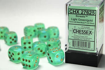 Chessex Borealis - 12mm - Light Green/Gold